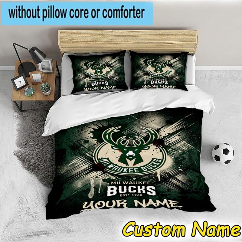 3pcs Custom Name Bucks Team Logo Bedding Set Includes 1 Duvet Cover & 2 Pillowcases for All Seasons Dormitory Home Decor Christmas Gifts
