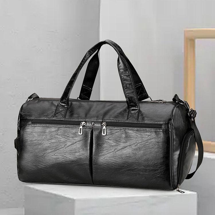 Δερμάτινη τσάντα ταξιδιού PU μεγάλης χωρητικότητας Ανδρική τσάντα επιβίβασης με τρόλεϊ, τσάντα γυμναστικής διαχωρισμού υγρό και στεγνό