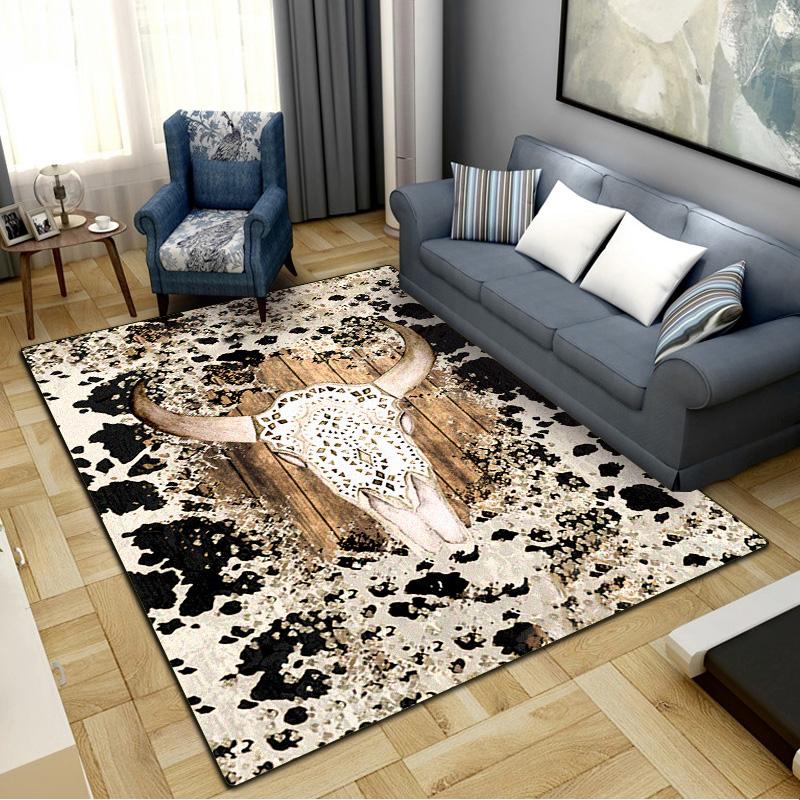 Western Cow Skull Carpet Rug for Living Room Bedroom Home Sofa Decoration,Kids Play Non-slip Floor Mat