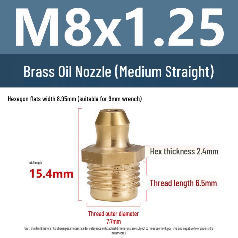 Yigu Brass Grease Fittings M6/M8/M10 Straight & 45° Angled Nipples, Connectors, Nozzles, Gun Accessories