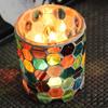 Glass Candle Holder European Colourful Hexagonal Mosaic Candlestick Holder Decoration for Home Restaurants Cafes