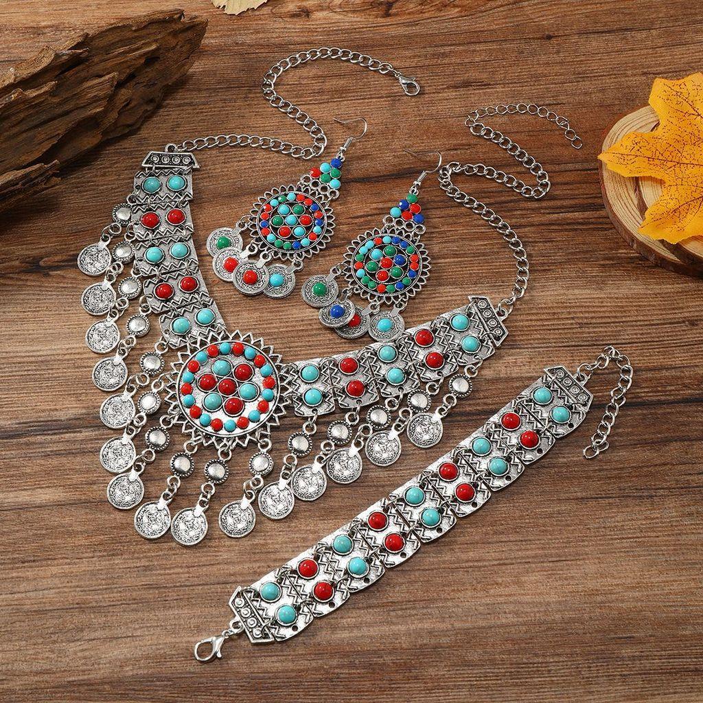 Vintage Multi Layer Coin Colored Necklace With Alloy Chain For Ladies Fashion Accessories