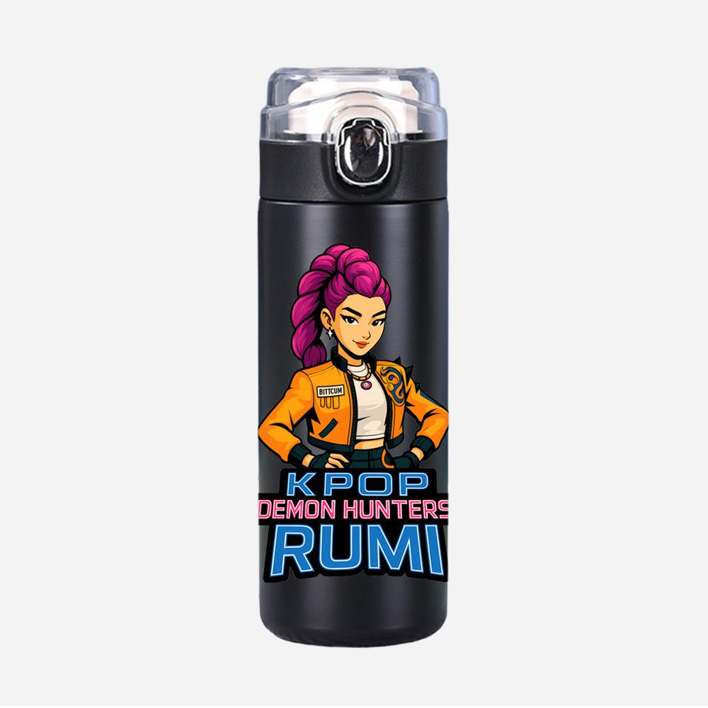 Anime K-Pop Demon Hunters Printed Thermos Cup Portable Stainless Steel 400Ml Water Bottle Leak Proof Camping Water Cup Kid Gift