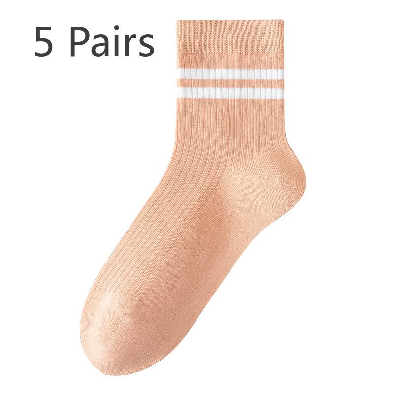 5 Perechi de Șosete Dama de Primăvară și Toamnă Antibacteriene din Bumbac Pur Fără Cusături cu Bare Paralele Medii