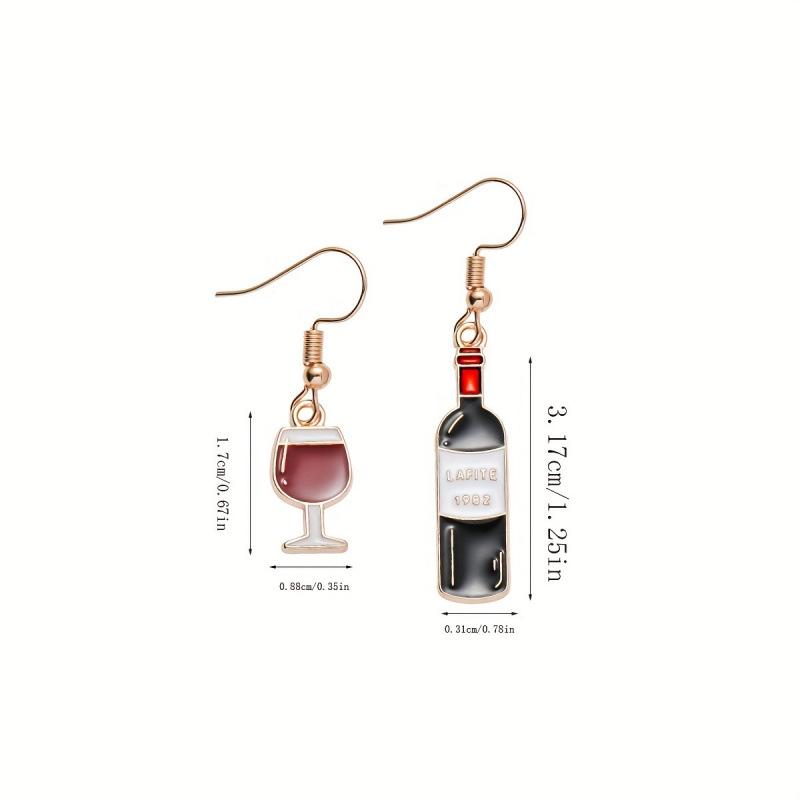 Asymmetrical Red Wine Bottle Dangle Earrings for Women - Personalized Jewelry Gift