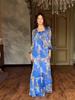 2024 Summer European & American Women's Color Block Print Elegant Long Dress - Slim Fit, Square Neck, Long Sleeves