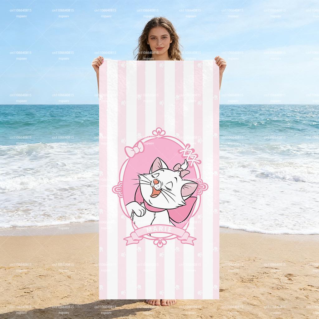 

Marie Aristocats Beach Towel, Cute Pink White Stripe Cat Print Bath Towel, Inspired Soft Quick Dry Towel for Travel Pool W30*H60(CM)