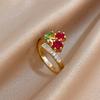 Popular Cute Cherry Shape Ring Women's Gold Diamond Ring Sweet Girl Style Jewelry