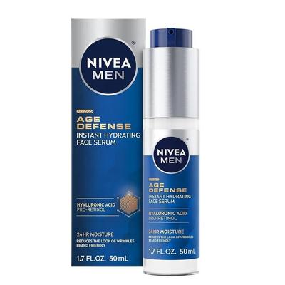 Age Defense Instant Hydrating Face Rum for Dry Skin Is a Facial Rum Containing Pro-retinol and Hyaluronic Acid.