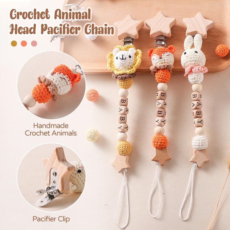Personalized Name Baby Pacifier Crochet Animal Clips Chains Teethers Dummy Nipple Holder Clip Newborn Teething Toys Accessories