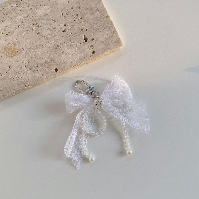 Y2K Aesthetic  Lace Bow Keychain Ins Sweet Bow Keyring Bag Pendant Delicate Backpack Hanging Decoration Gifts