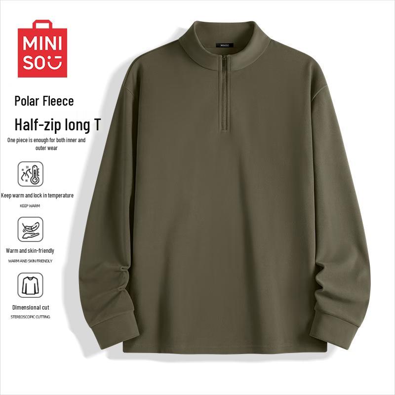 MINISO Men's Long-Sleeve Stand-Collar Half-Zip T-Shirt