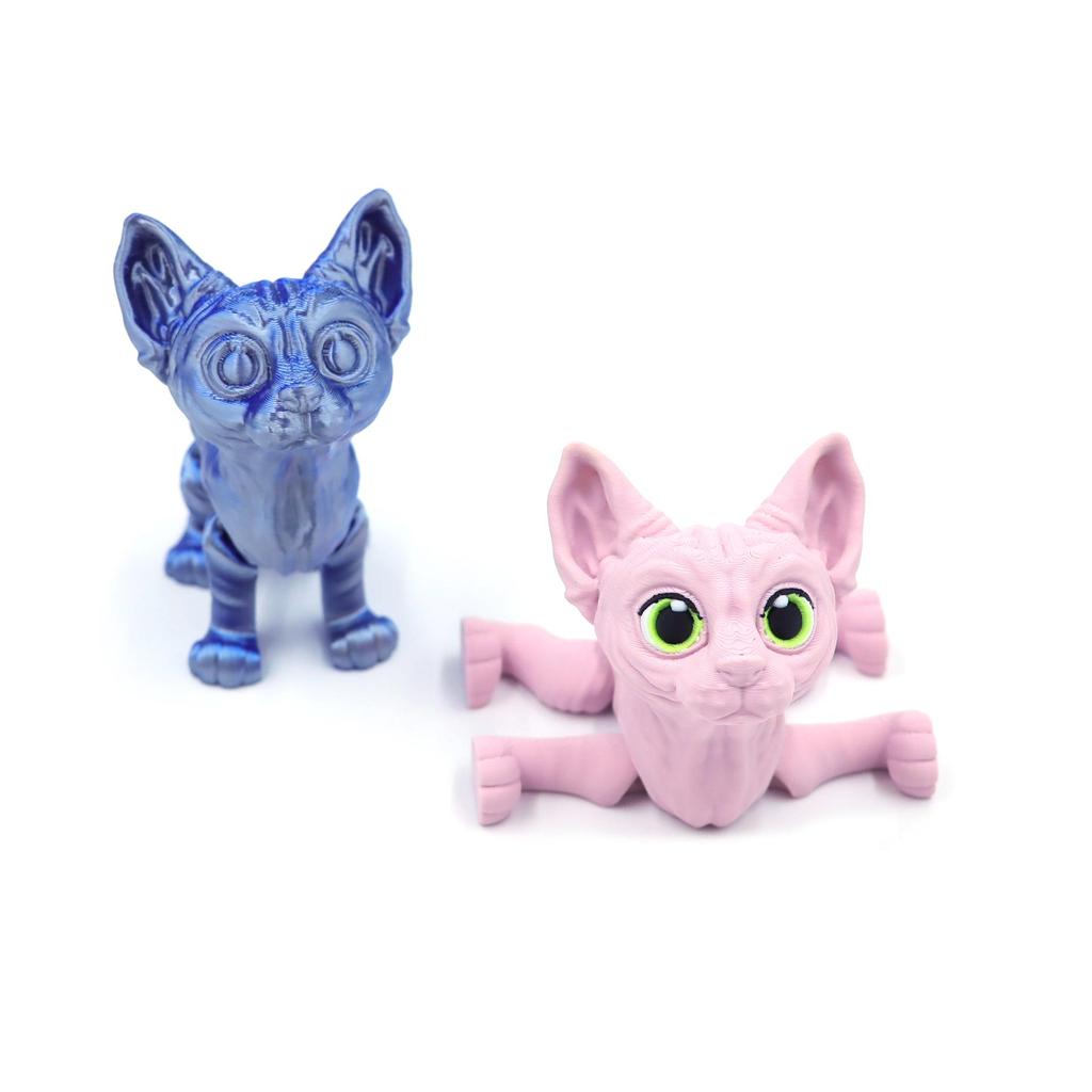 3D Printed Hairless Cat Model: Movable Joint Kitten Toy Ornament