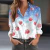 Skjortebluse for kvinner Juletrykkknapp Langermet Casual Basic skjortekrage Vanlig topp