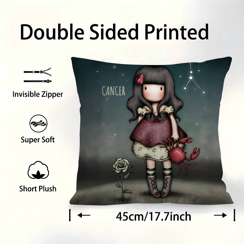 SSantoroGorjuss Cute Cartoon Girl Pillow Cover For Bedroom Room And Living Room Sofa Decorative Cushion Cover