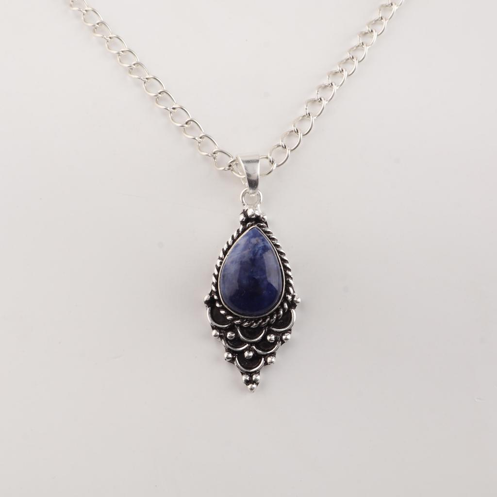 Sodalite Gemstone 925 Sterling Silver Statement Pretty Pendant 1.5" For Women PP-70-31