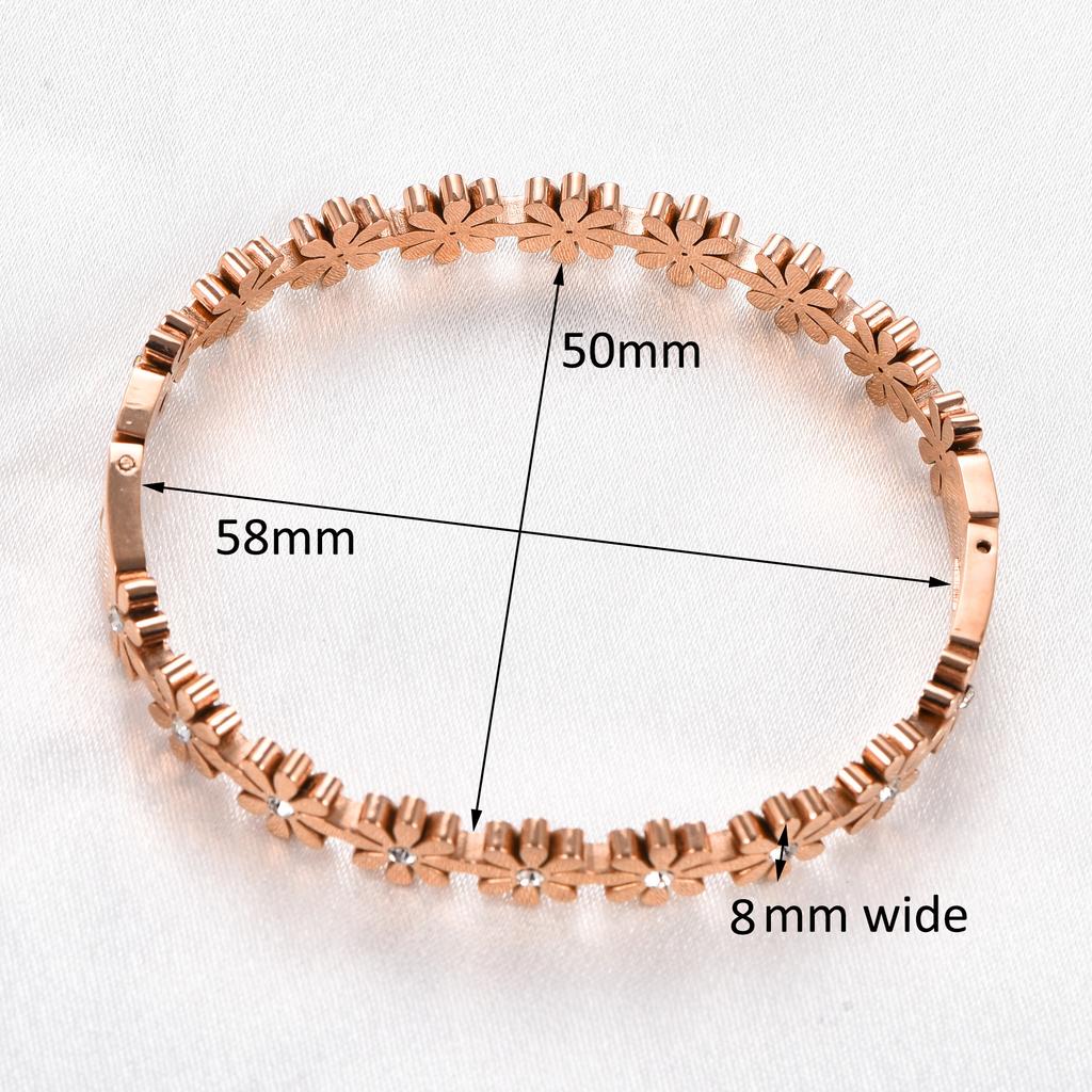 Elegant Stainless Steel Flower Bangle for Women Openable Cuff Bracelet Wristband Metal Jewelry Making Accessories Gift for Her