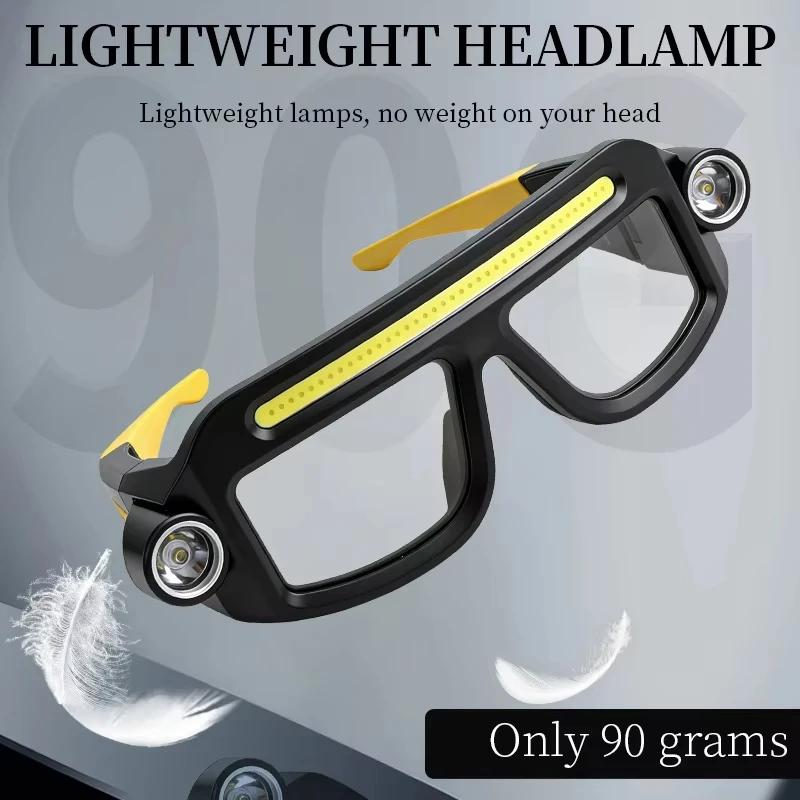 COB LED Glasses Headlamp with Type-C Rechargeable Hands-Free Eyeglass Light Waterproof Head Light for Night Work Hiking