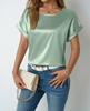 Echte Damenbekleidung, Frühling und Sommer neues Damen-Kurzarm-Satinhemd, lockeres Satin-T-Shirt Damen