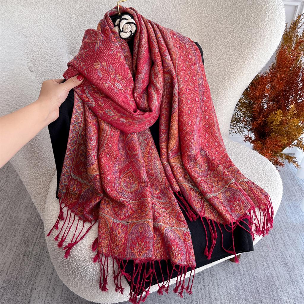 70x180cm Winter Warm Thick Jacquard Scarf Outdoor Women Travel Paisley Cashmere Tassel Shawl Neck Wrap Pashmina