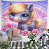 Cute Pony with Rainbow and Flowers Pattern Wall Hanging Tapestry Decorative Tapestry Home Decor for Bedroom and Living Room