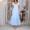 Women's Elegant Solid Color Tie Drawstring Bubble Sleeve French Dresses