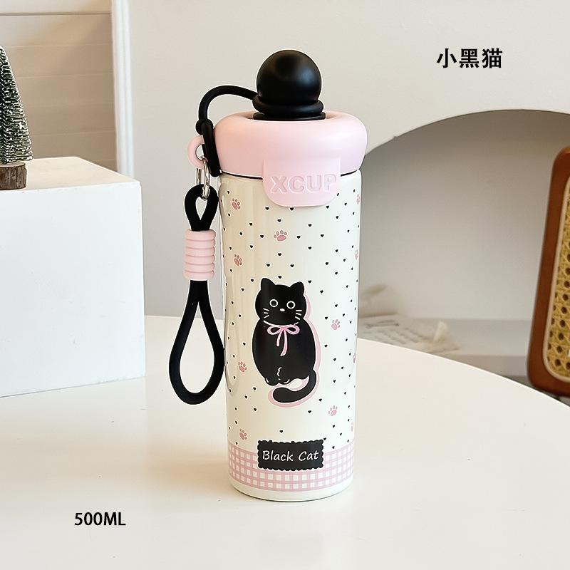 Water bottle cute wind thermos cup stainless steel float cup girls water cup large capacity straw cup