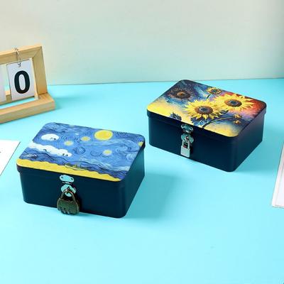 High Quality Vintage Tinplate Box Large Capacity with Lock Key Desktop Storage Case Metal Box Household
