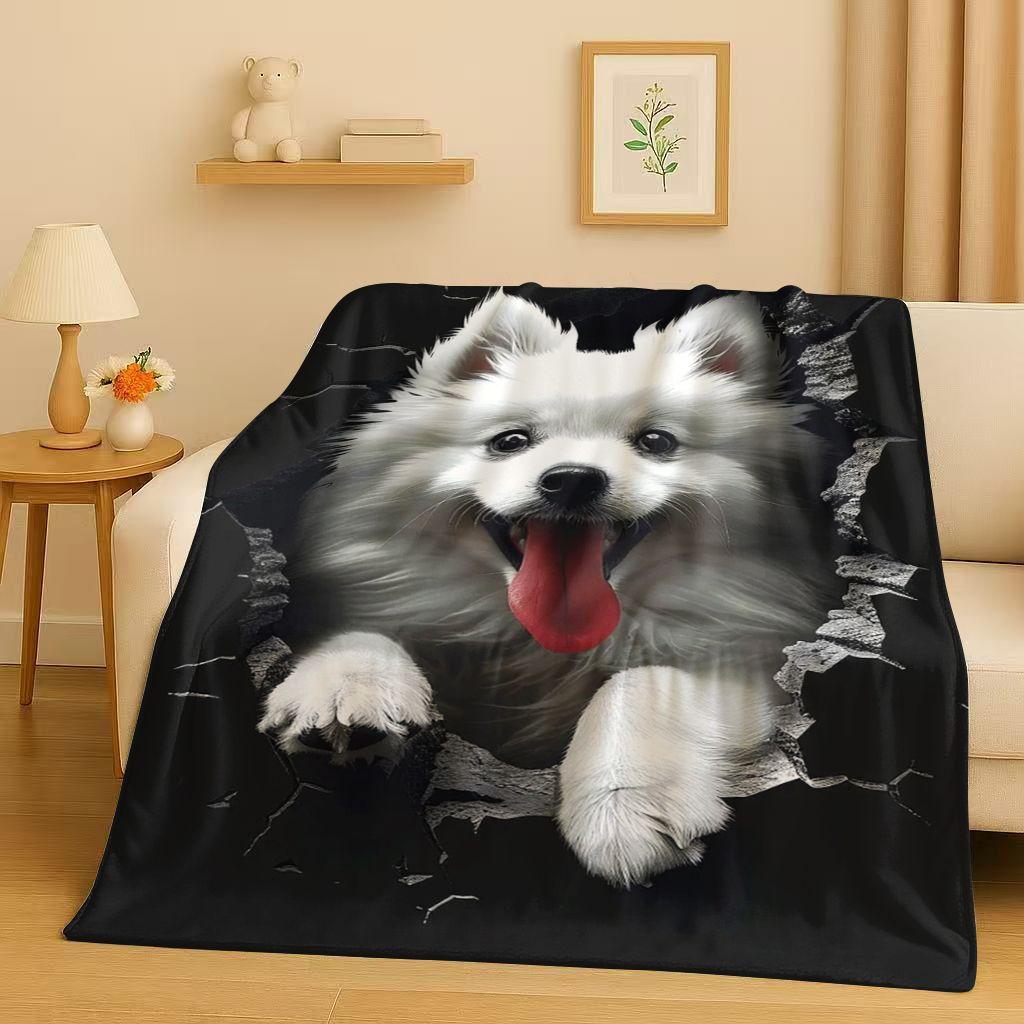 2026 New Breaking Wall 3D Illusion Dog Puppy Flannel Blanket,Ultra Soft Warm Plush Throw for Home Bedroom Bed Sofa Cover Gift