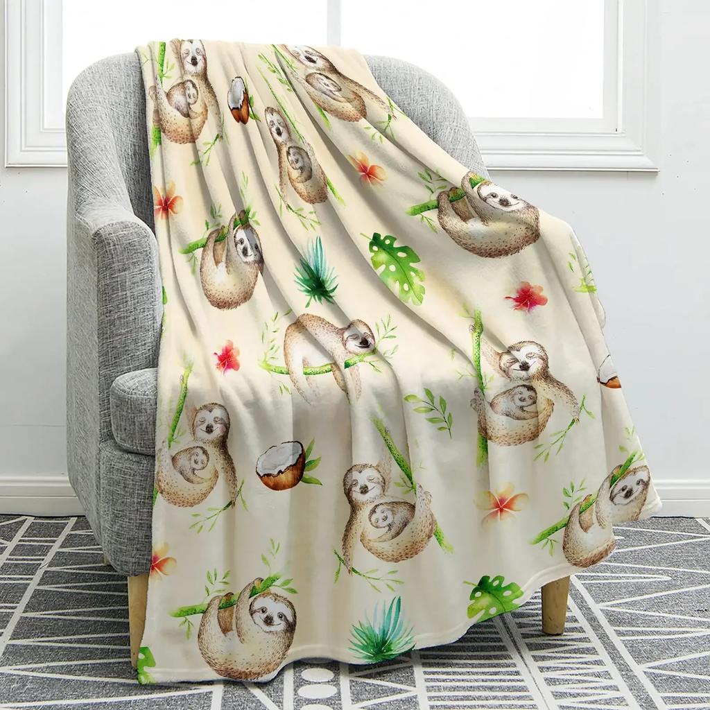 Sloth Print Throw Blanket Smooth and Soft Blanket Teens Adult for Sofa Chair Bed Office Travelling Camping Birthday Gift Blanket