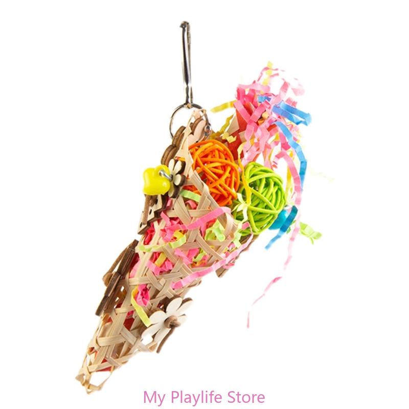 

Подвесная игрушка для жевания укусов птиц, маленький попугай, подвесная клетка для попугая, игрушка из бумаги/ротанга, сопротивление жеванию у питомца, принадлежности для моляров