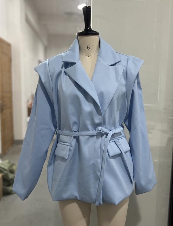 2025 Spring/Summer Versatile Solid Color Coat: Waist-cinching Tie-belt, Shoulder Pad, Elegant Design