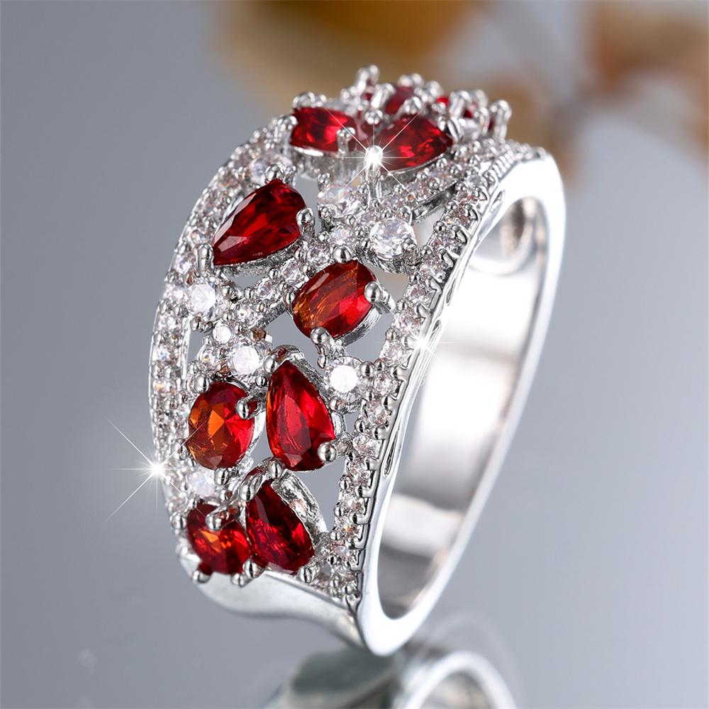 Luxus Kristall Roter Wassertropfen Stein Verlobungsringe Für Frauen Vintage Kupferfarbe Eheringe Januar Geburtsstein Schmuck Geschenke 6 white