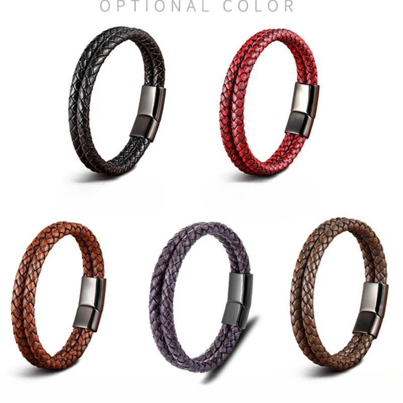 Pulsera de cuerda de cuero para hombre, 19/21/23 cm, estilo vintage, tejida a mano, para parejas, color negro, marrón, rojo y azul, elegantes pulseras casuales para hombre.