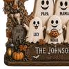 Spooky Party Decorations Halloween Ghost Family Wooden Plaque, Pumpkin Couple Tabletop Sign, Wood Table Ornaments Farmhouse Home Ornament for