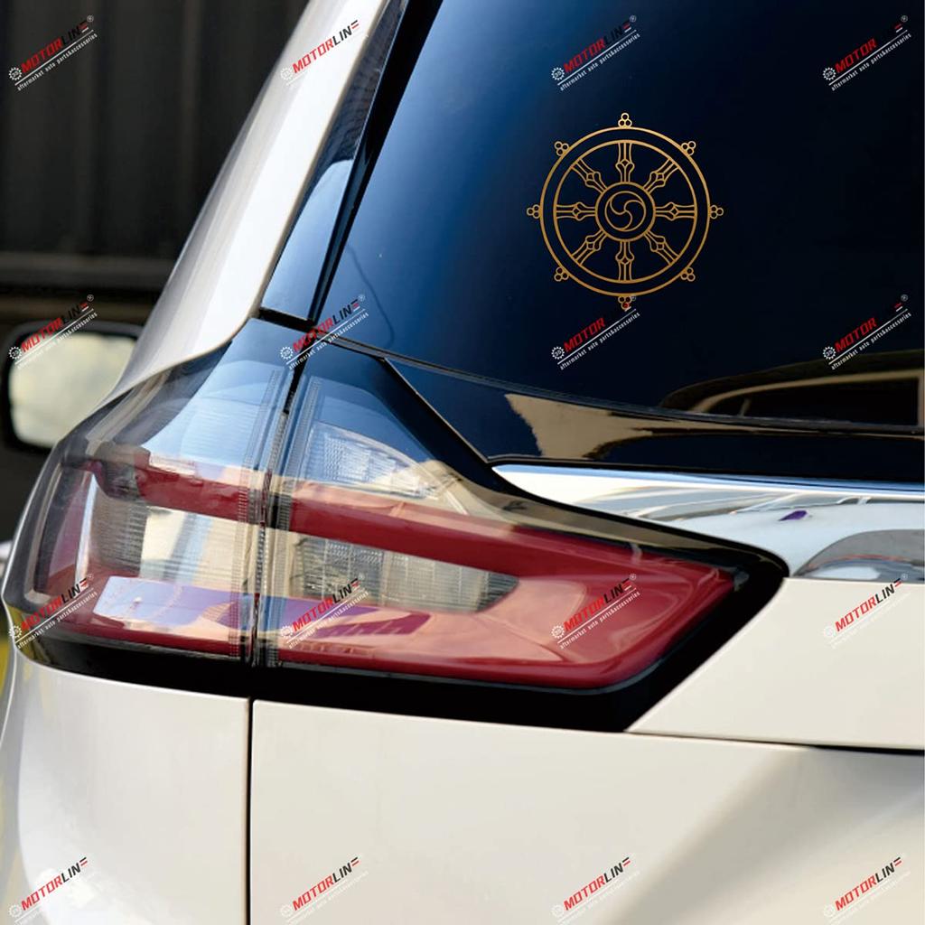 2 Pieces 10.2cm Golden Dharma Chakra Sticker Car Vinyl Buddhism