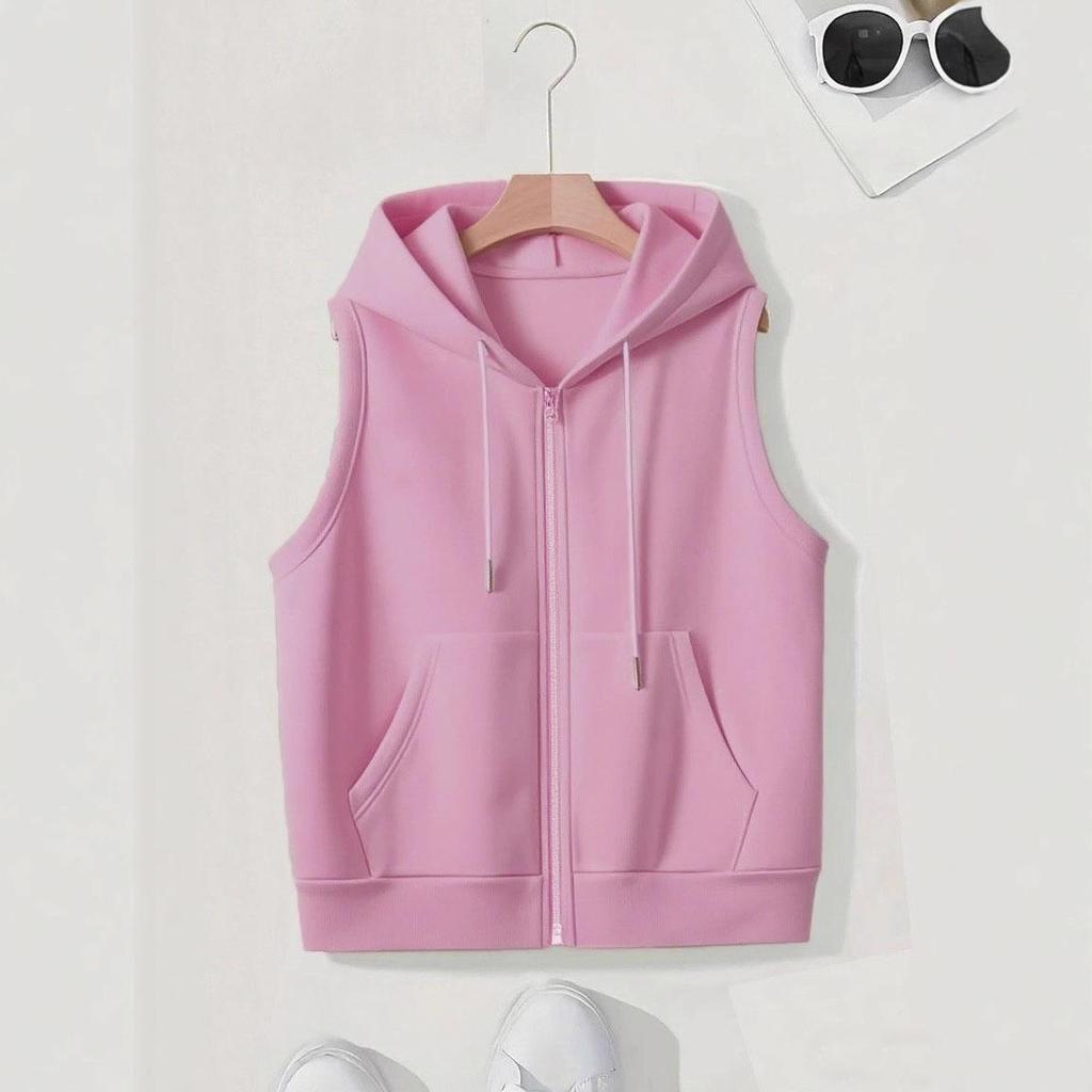 2025 Plus Size Women's Hooded Vest - Trendy, Casual, Loose, Slimming, Sleeveless Zipper Cardigan for Spring/Autumn