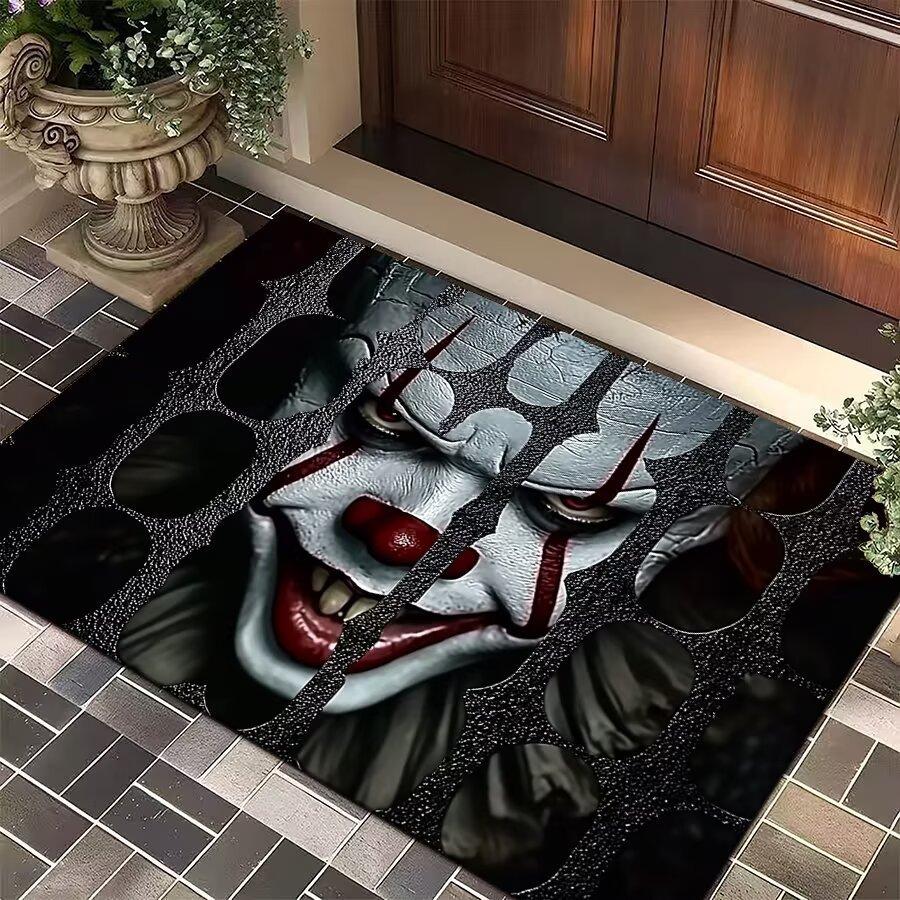 Halloween Thrilling Horror Scary Clown Face 3D Illusion Door Mat Non-slip Waterproof Durable Entrance Party Home Decor Door Mat