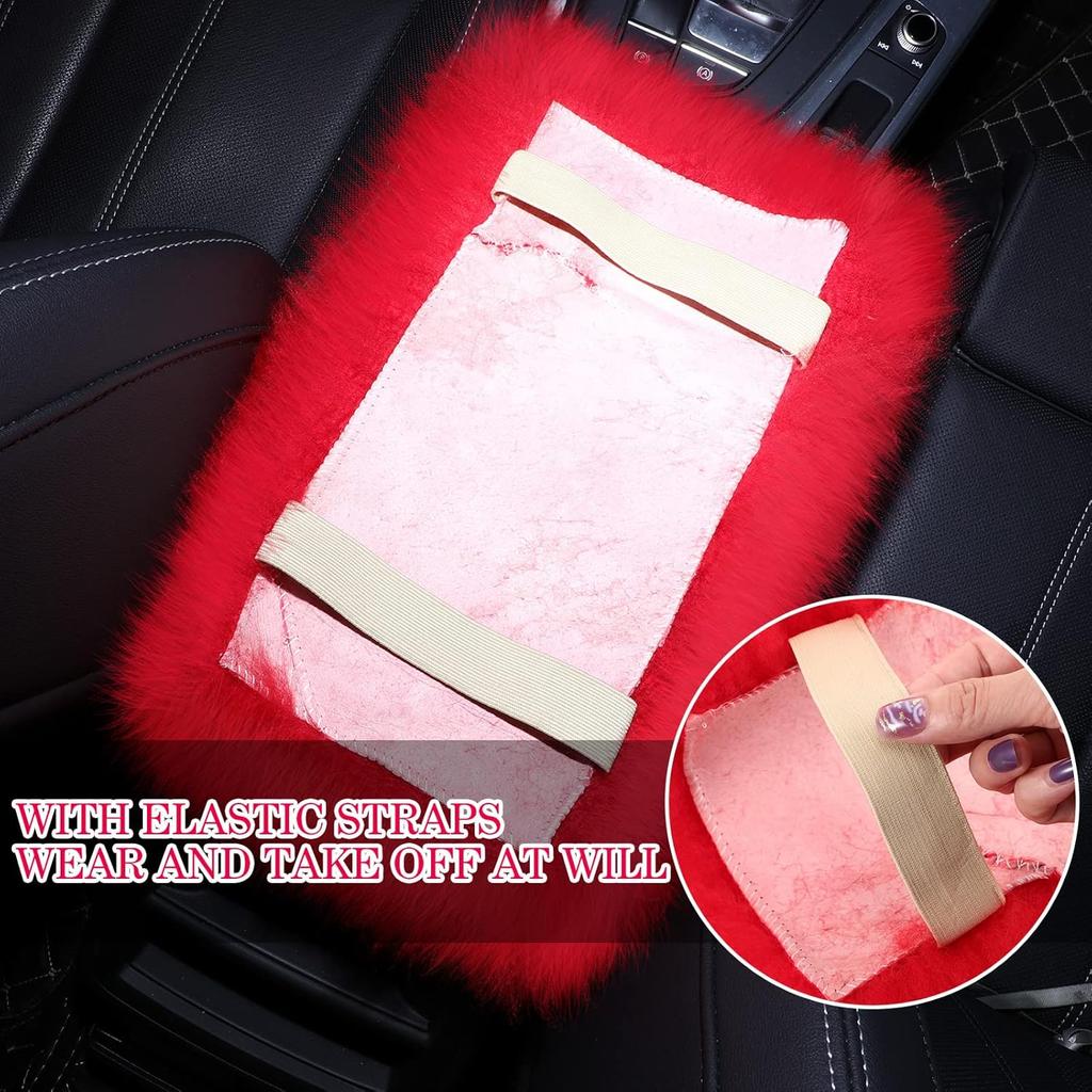Frienda Furry Armrest Cover Auto Center Console Cover Car Soft Console Pad, Real Sheepskin Wool Soft Fluffy Auto Center Armrest Pad For Most Car