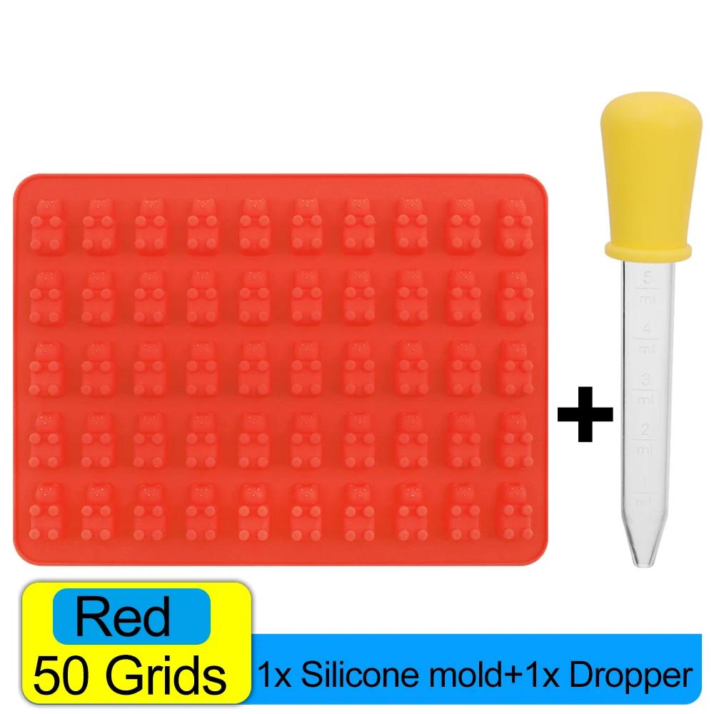100/50x Gummy Bear Mold with Dropper Silicone Chocolate Mold Fondant Chocolate Candy Maker Moulds DIY Baking Decorating Tools