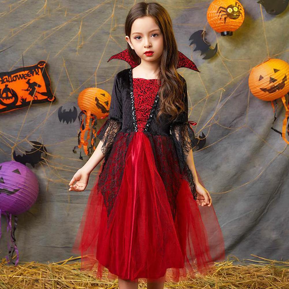 Formemory Halloween Kids' Vampire Cosplay Costume for Girls, Princess Dress, Halloween Witch Dress Costume (Size S)