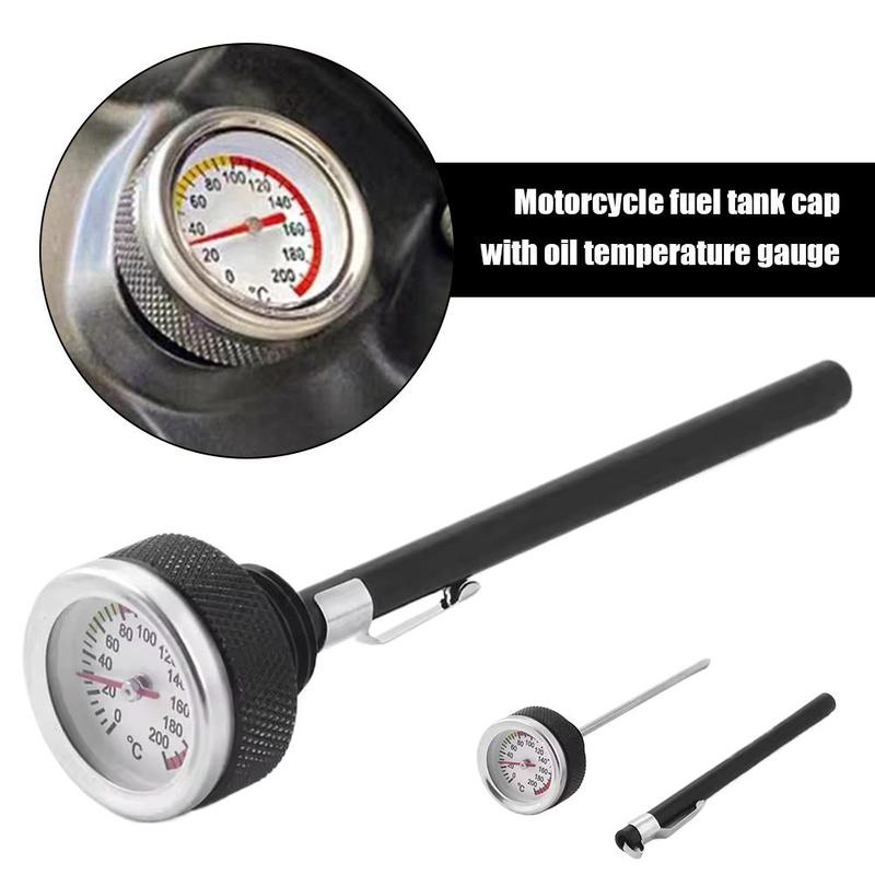 Motorcycle Fuel Tank Caps With Oil Temperature Gauge Pointers 0-200℃ Dial Black Meter Silver Gauge M20x1.5/M20x2.5 K9C9