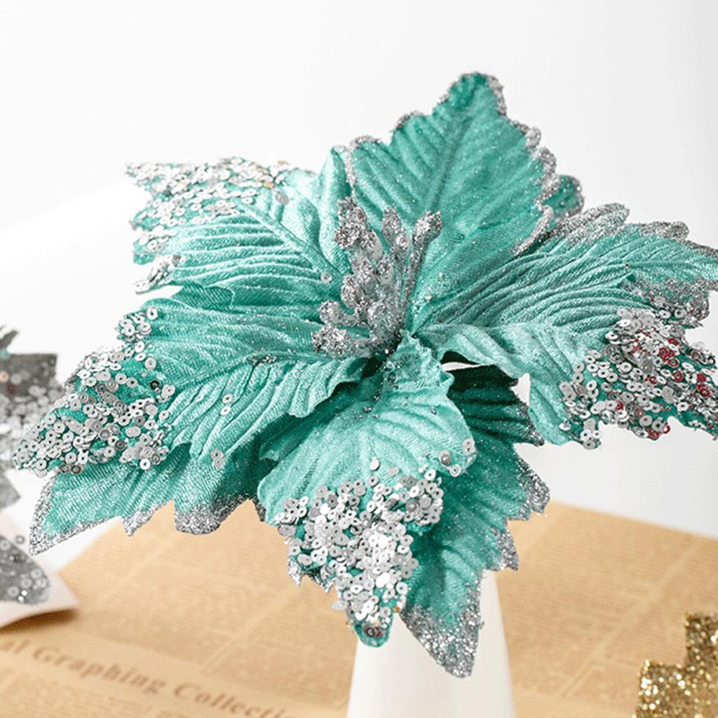 Xmas Flower 25cm Scalable Multifunctional Artificial Poinsettia Xmas Flower Decoration for Festival