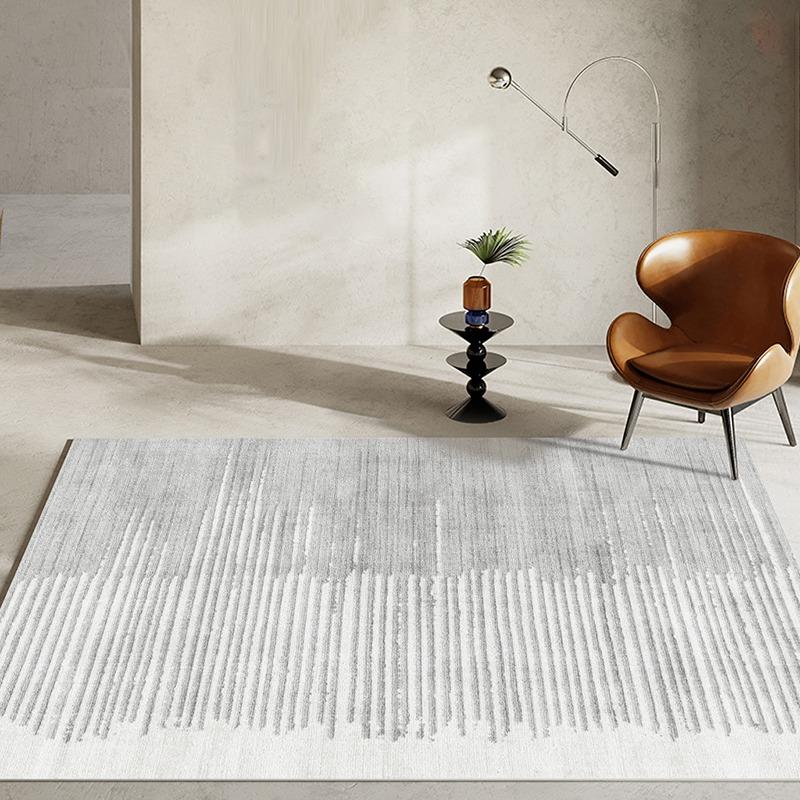 Modern Striped Living Room Carpet Light Grey Luxurious Decorative Carpet Comfortable Soft Bedroom Bedside Rugs Artistic Line Rug