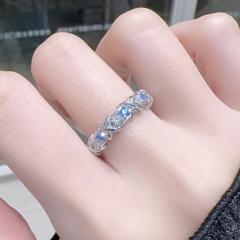 

Aquamarine Zir*****Pen Ring Stacked With High-End Niche Design Light Luxury Love Fashion Ring Woman Adjustable opening