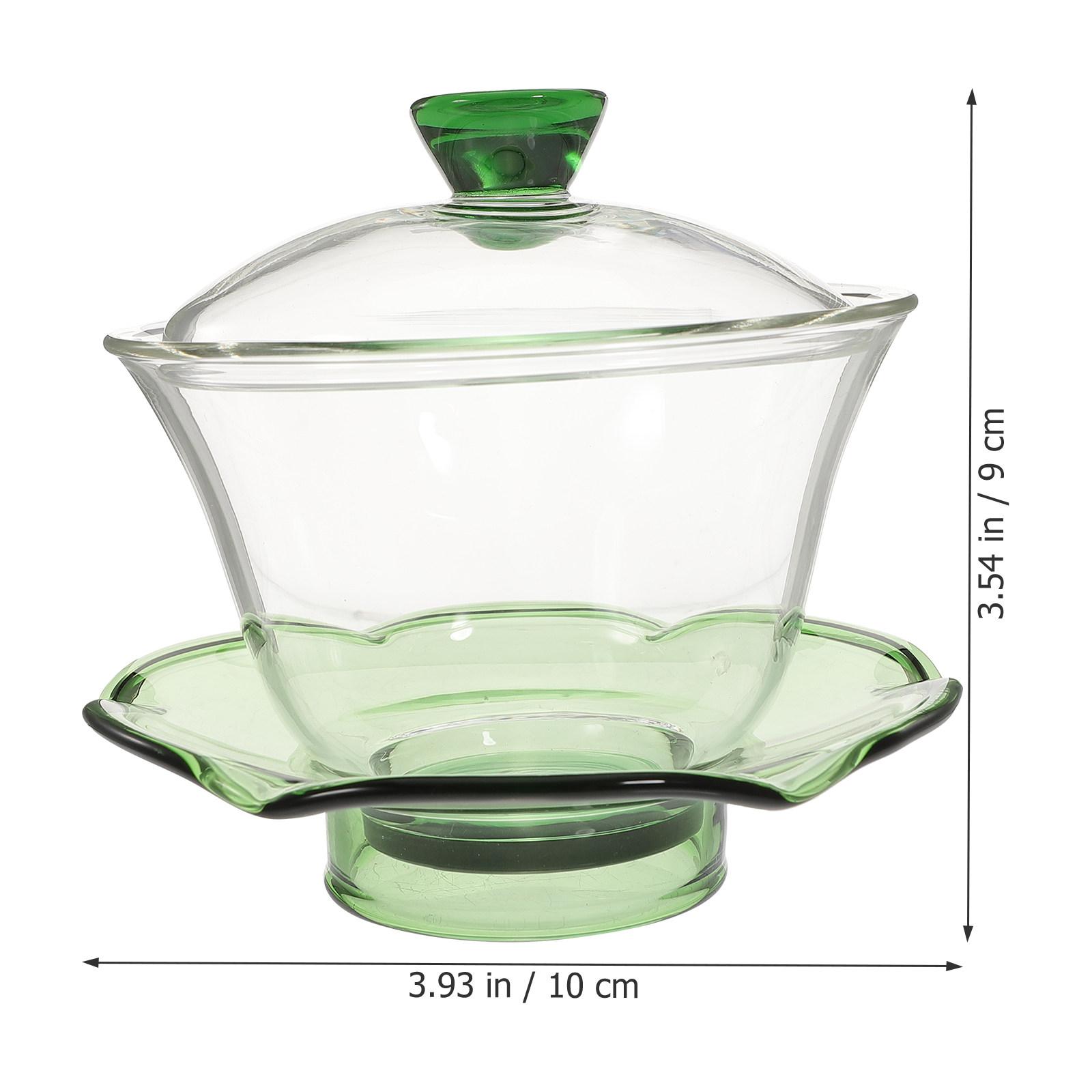 1Set Teacup with Lid Transparent Glass Tureen Tea Cup for Home Decor Brewing Chinese Style Kung Fu Tea Bowl Set Gift зелёный