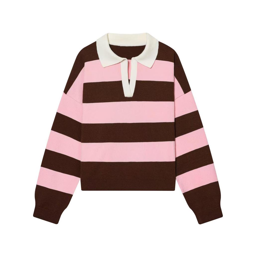 Maglione Polo a Righe in Maglia Stile Chic Francese da Donna - Top Autunno/Inverno