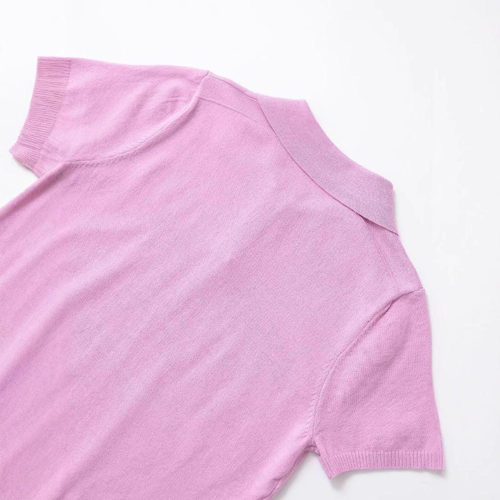 2024 Winter Women's European & American Fashion: Simple Versatile Turn-Down Collar Short Sleeve Knitwear