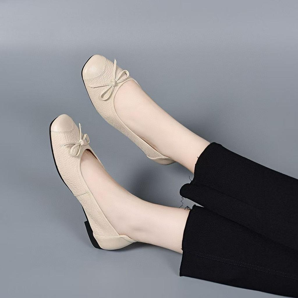 Flache Damen Frühling und Sommer Schleife Ein-Pedal Ballerinas Flache Sohle Sanfter Wind