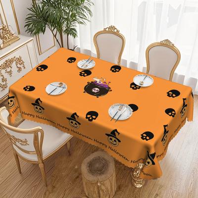 1 Piece Halloween Orange Pumpkin Tablecloth, Black Skull, Suitable For Halloween Party Decoration Tablecloth